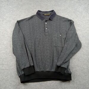 Alan Stuart Sweater Mens XL Gray Herringbone Collared‎ Henley Knit Pullover USA